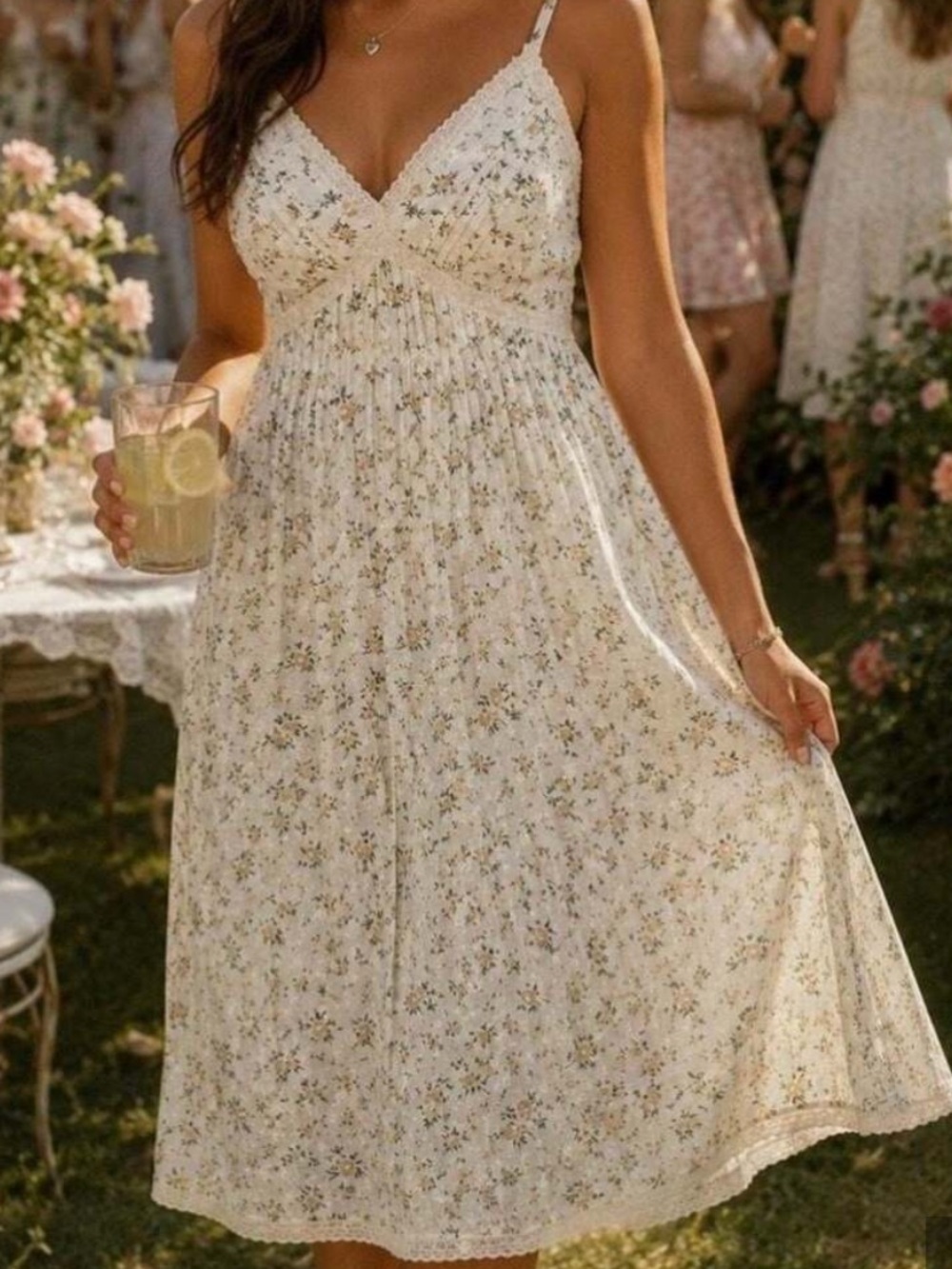 Rachel Ashwell Cottage Core Floral 100% Cotton Mini Dress with Lace Trim Size S
